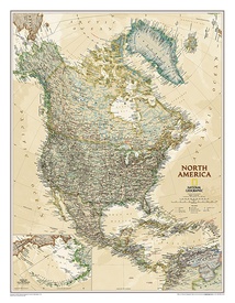 Wandkaart Noord Amerika, politiek & antiek, 60 x 78 cm | National Geographic